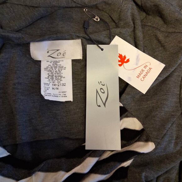 NWT Zoe Women's Gray Black White Patchwork Design Blouse ¾ Sleeve Top Size 8 M - Picture 7 of 8